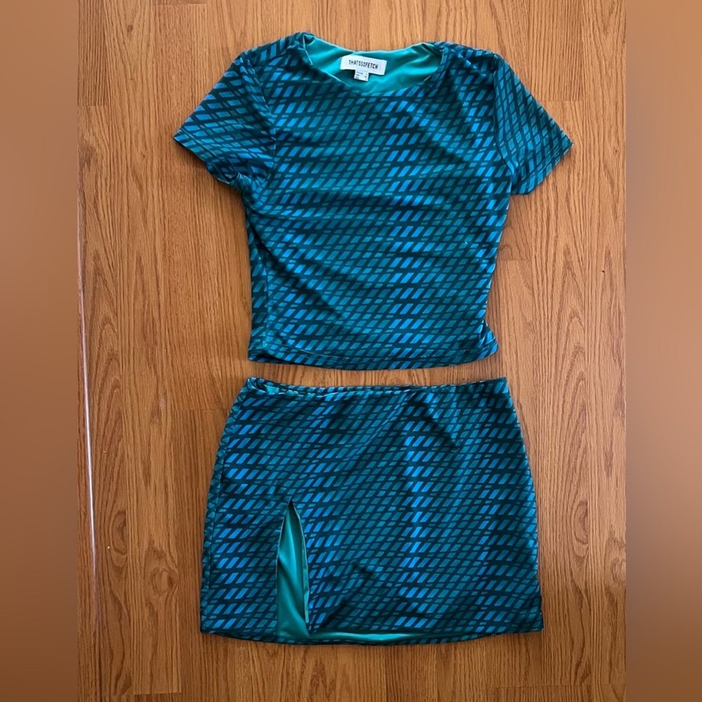 ThatsoFetch Blue and Green Patterned Dress Set